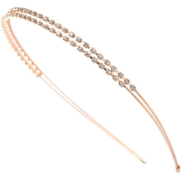 🎉🎊HP🎊🎉🆕  1 Pc Rose Gold Double Rows Crystal Rhinestones Fashion Headband - Picture 4 of 9